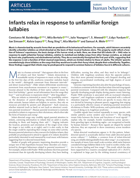 Infants relax in response to unfamiliar foreign lullabies