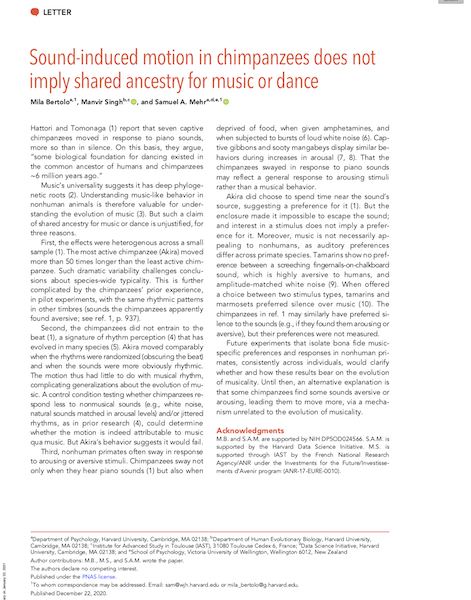 Sound-induced motion in chimpanzees does not imply shared ancestry for music or dance