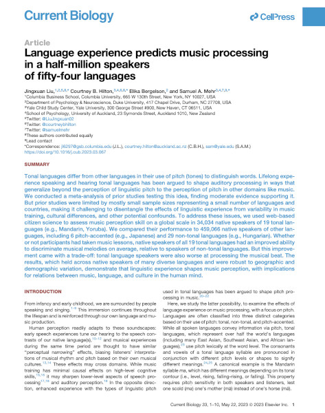 Language experience predicts music processing in a half-million speakers of fifty-four languages